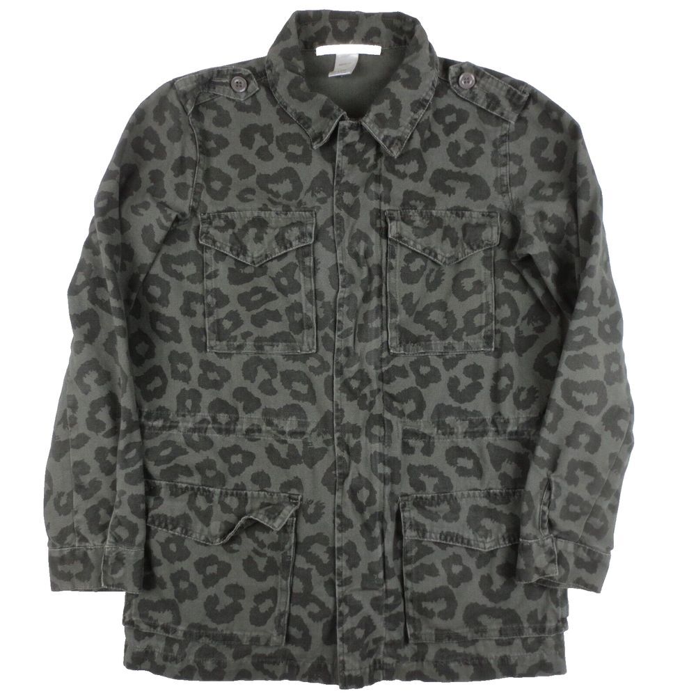 Ellison Utility Jacket Womens S Green Black Leopard Print‎ Drawstring Full Zip